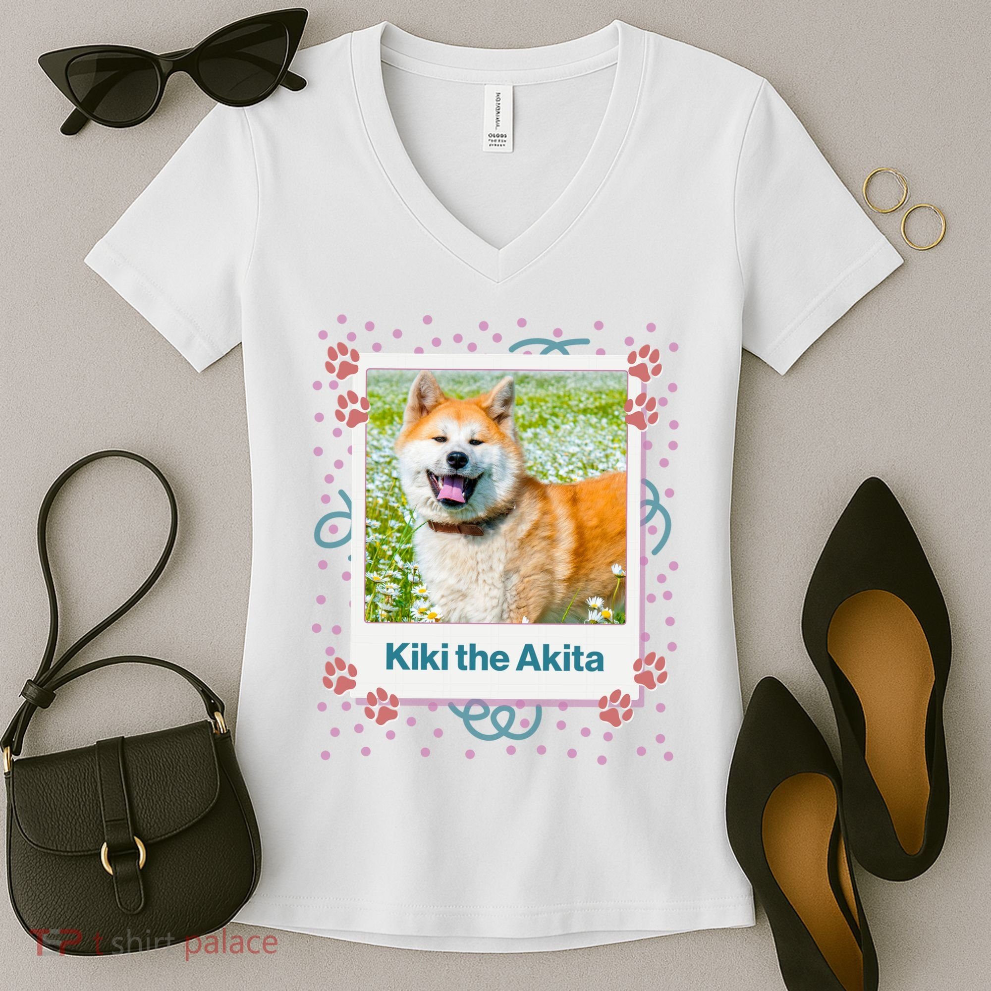 Custom Dog Pet Personalized Picture Women's V-Neck T-Shirt