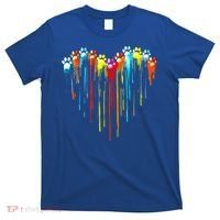 Colorful Dog Paw Heart Print Gift T-Shirt thumb 0