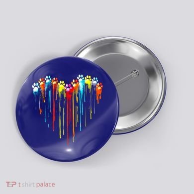 Colorful Dog Paw Heart Print Gift Button