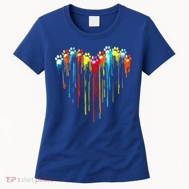 Colorful Dog Paw Heart Print Gift Women's T-Shirt