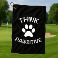Cute Dog Pawprint Think Pawsitive Golf Towel thumb 1