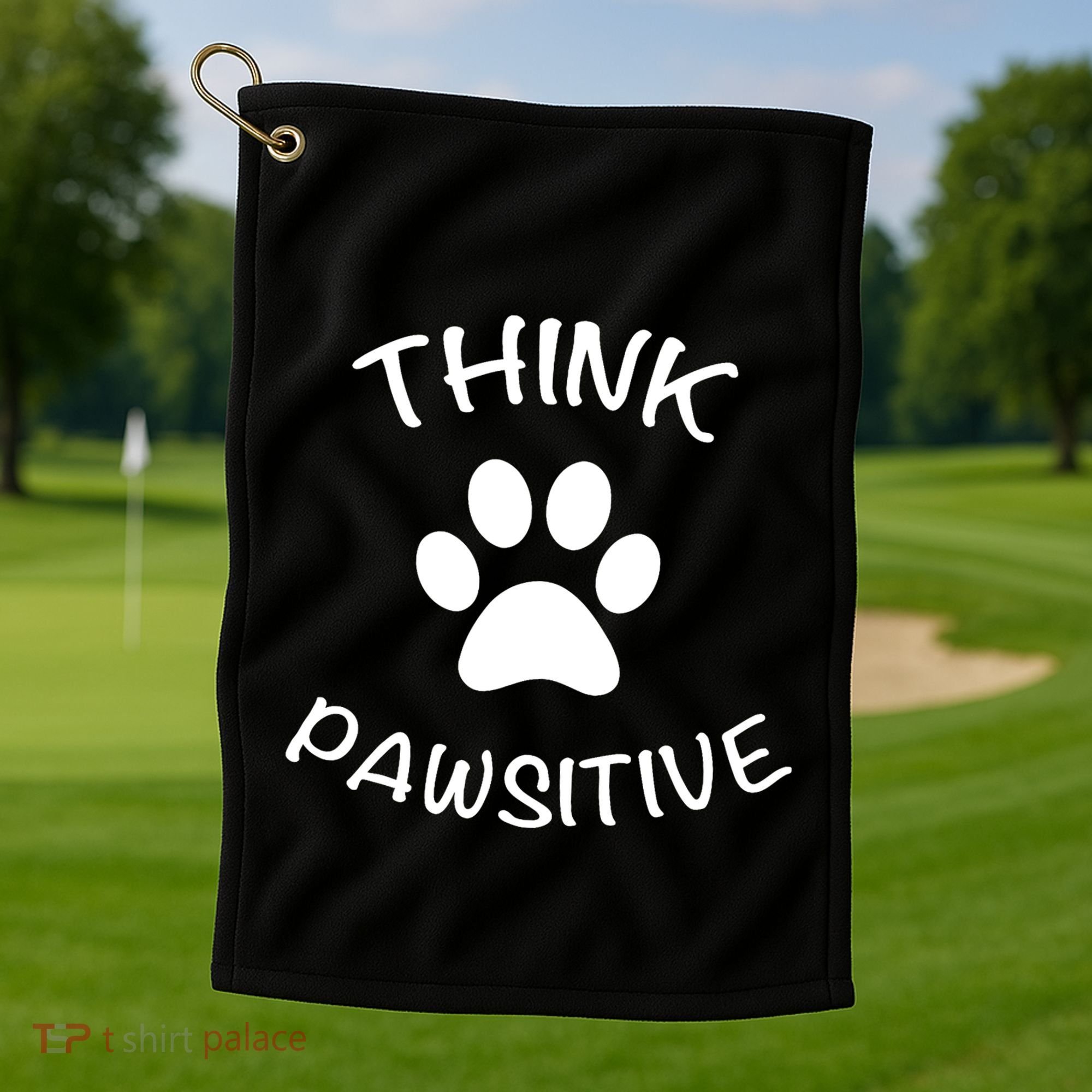 Cute Dog Pawprint Think Pawsitive Golf Towel