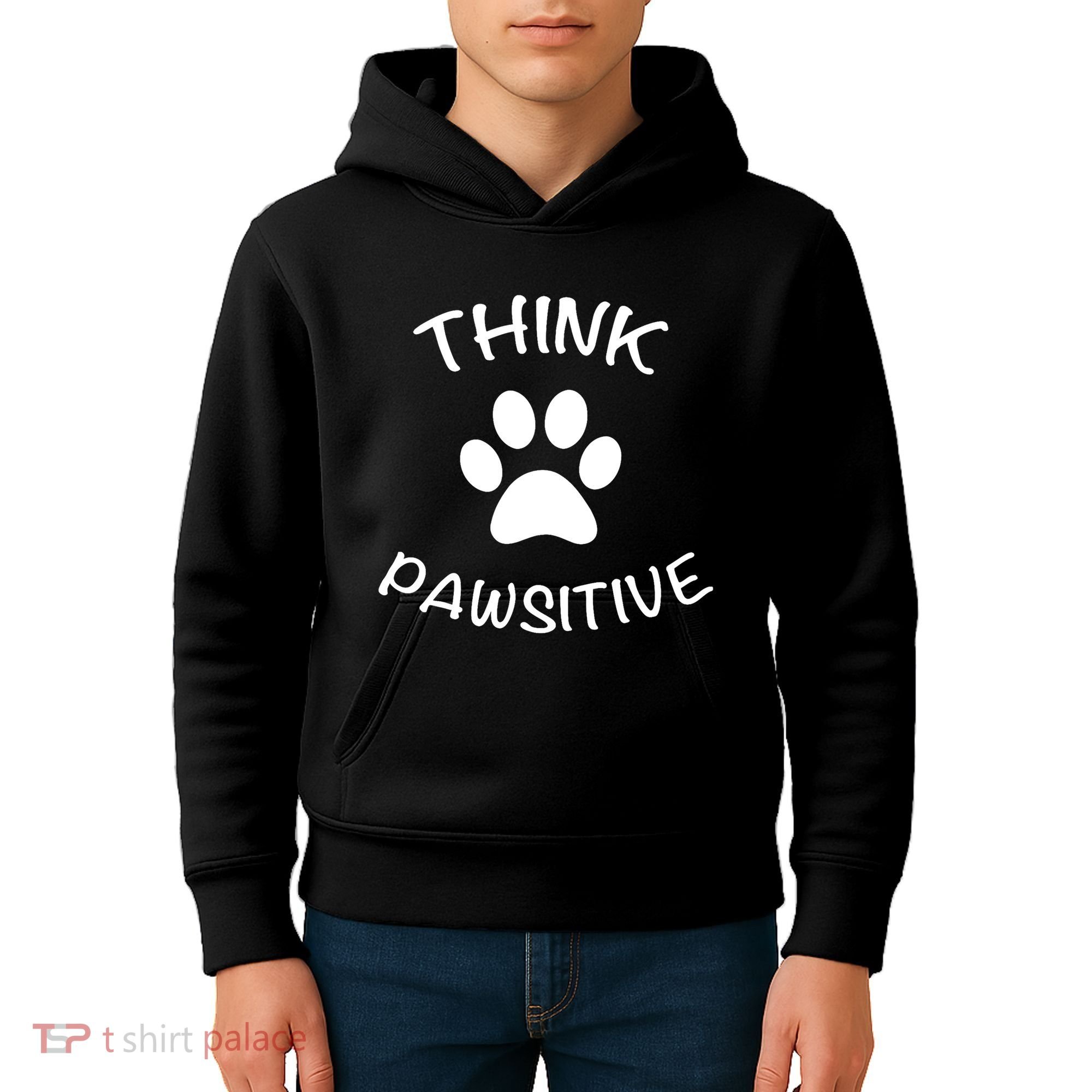 Cute Dog Pawprint Think Pawsitive Kids Hoodie