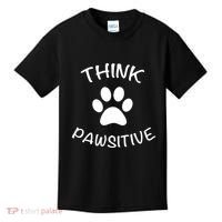 Cute Dog Pawprint Think Pawsitive Kids T-Shirt thumb 0