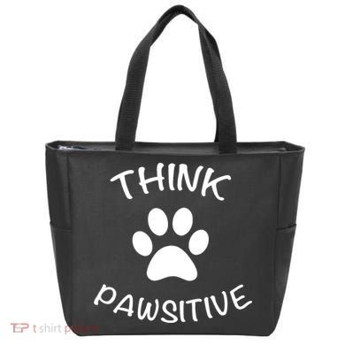 Cute Dog Pawprint Think Pawsitive Tote Bag