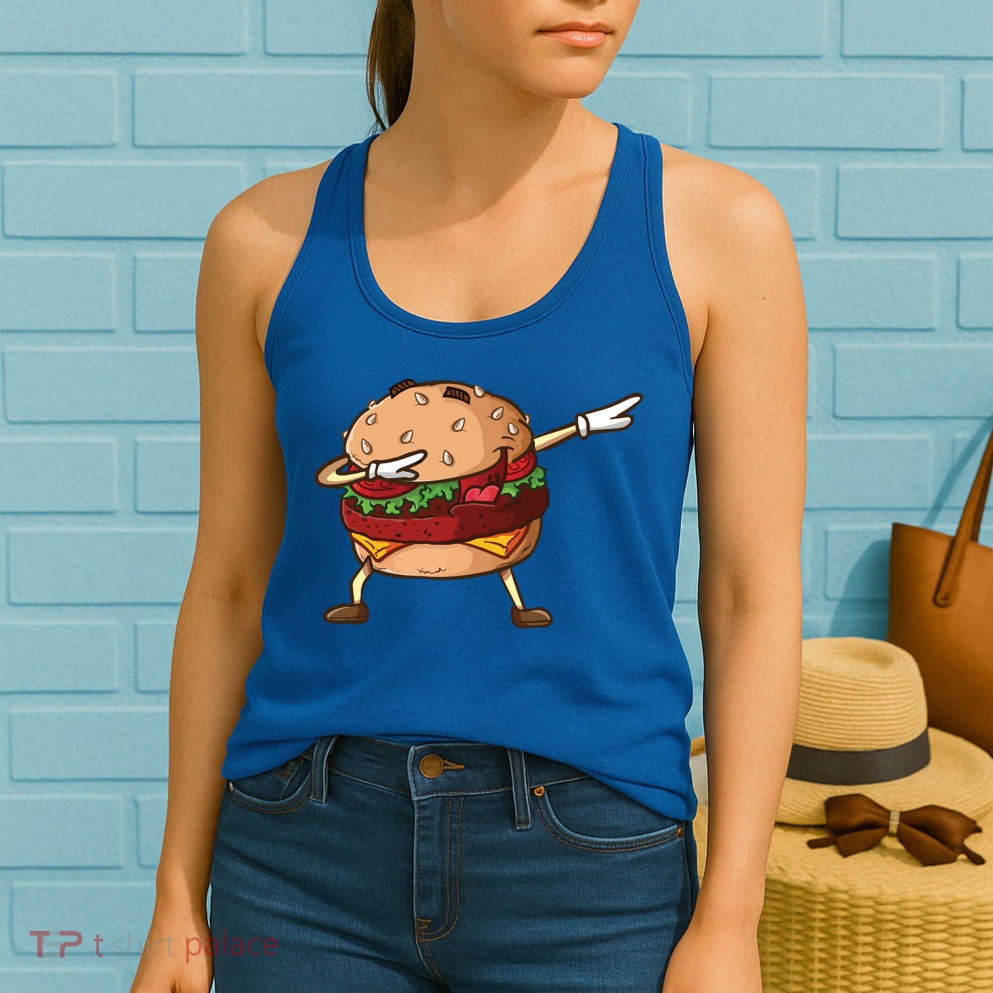 Cheeseburger Dab Pose Dabbing Dance National Burger Day Pun Meaningful Gift Women's Tank Top