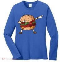 Cheeseburger Dab Pose Dabbing Dance National Burger Day Pun Meaningful Gift Women's Long Sleeve Shirt thumb 0