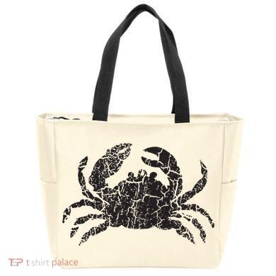 Crab Distressed Print Vintage Crab Tote Bag