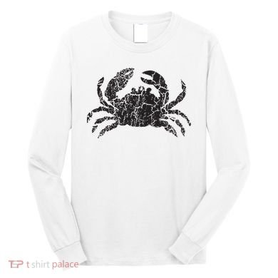 Crab Distressed Print Vintage Crab Long Sleeve Shirt