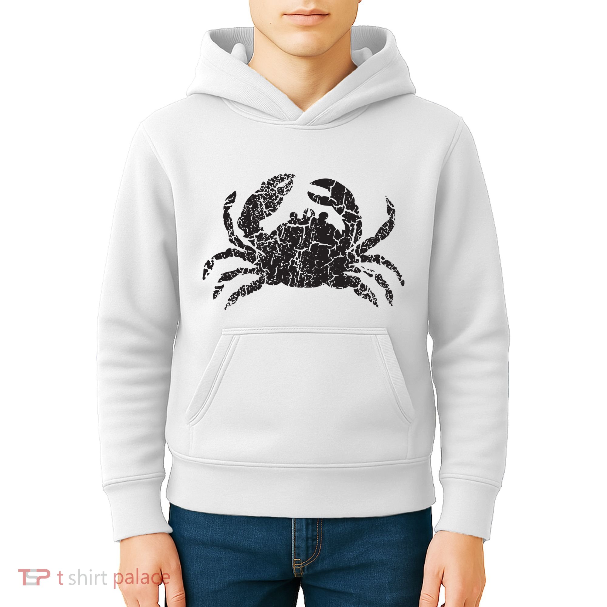 Crab Distressed Print Vintage Crab Kids Hoodie