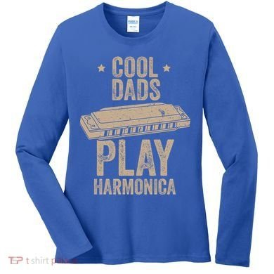 Cool Dads Play Harmonica Harmonica Gift Musician Blues Gift Women's Long Sleeve Shirt