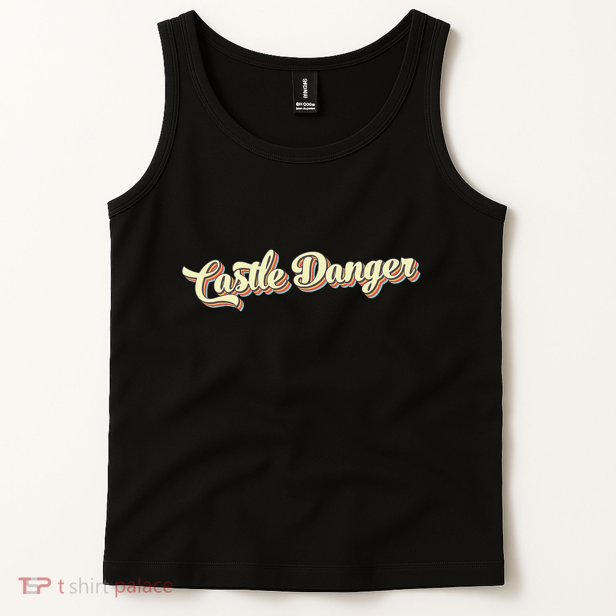 Castle Danger Retro Art Baseball Tank Top