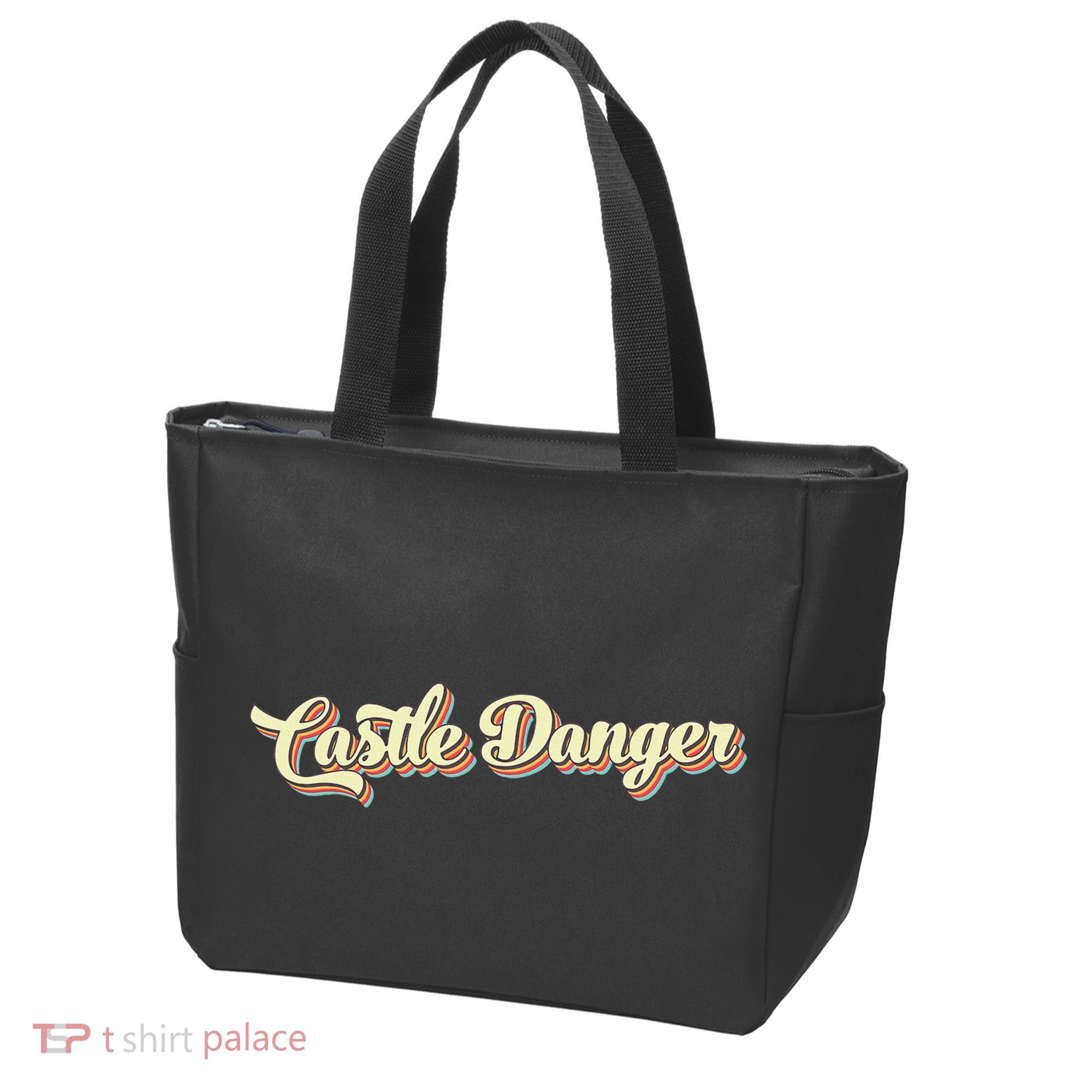 Castle Danger Retro Art Baseball Tote Bag