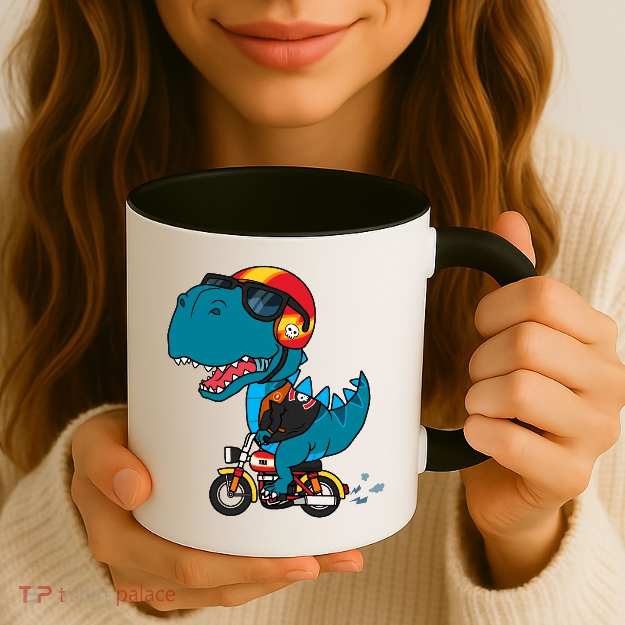 Cool Dinosaur Riding A Motorcycle Coffee Mug