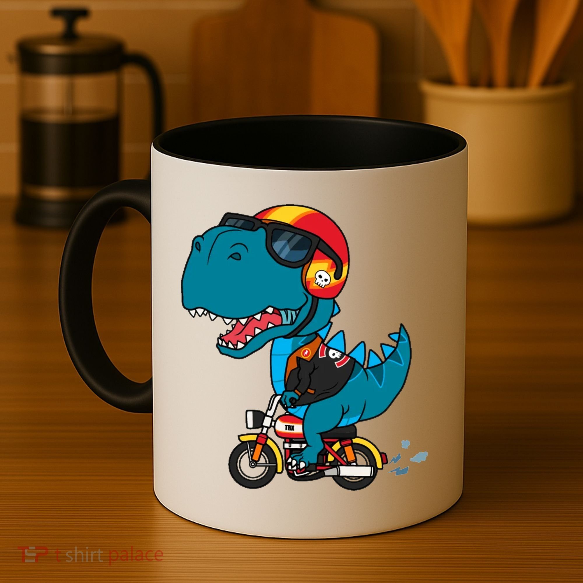 Cool Dinosaur Riding A Motorcycle Coffee Mug