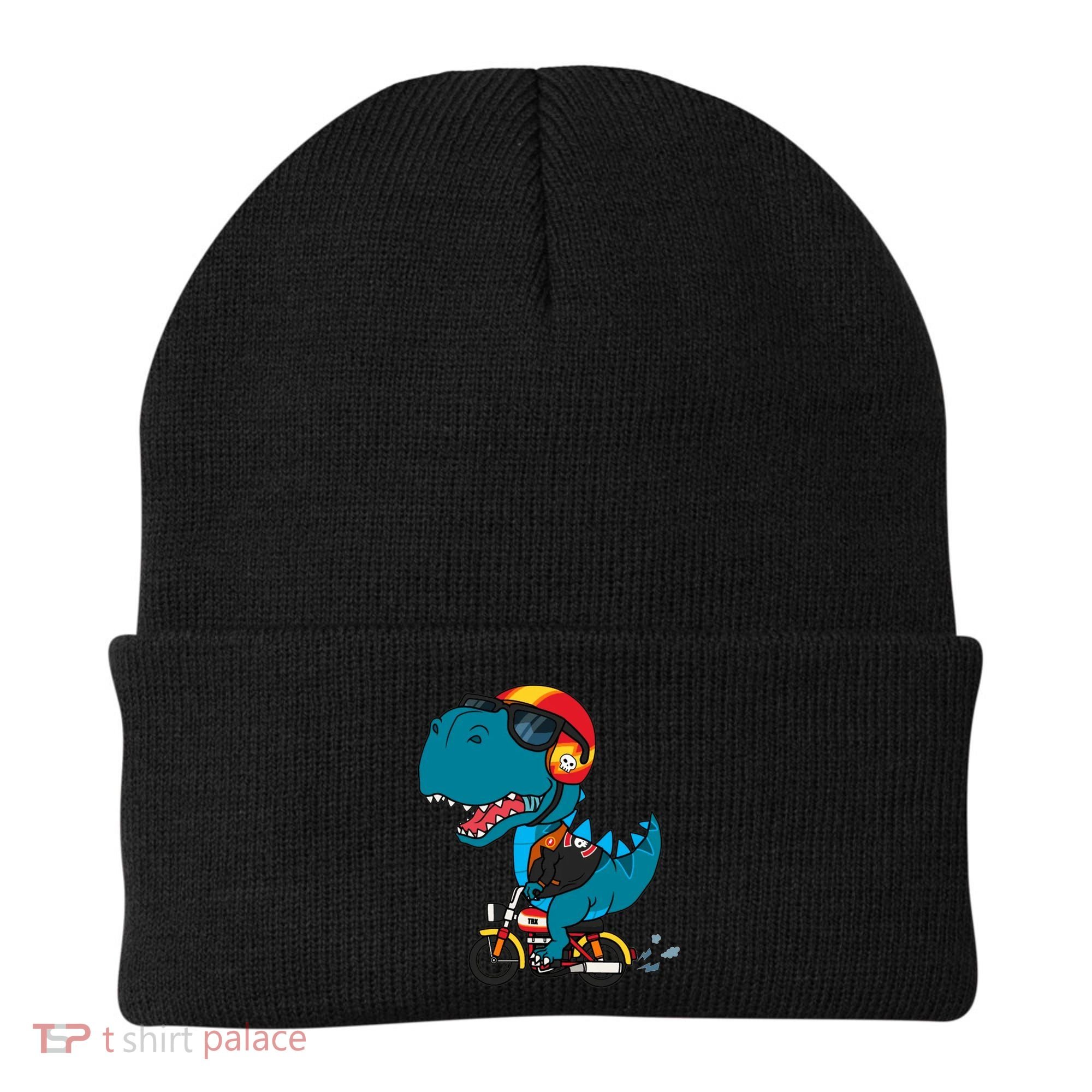 Cool Dinosaur Riding A Motorcycle Beanie
