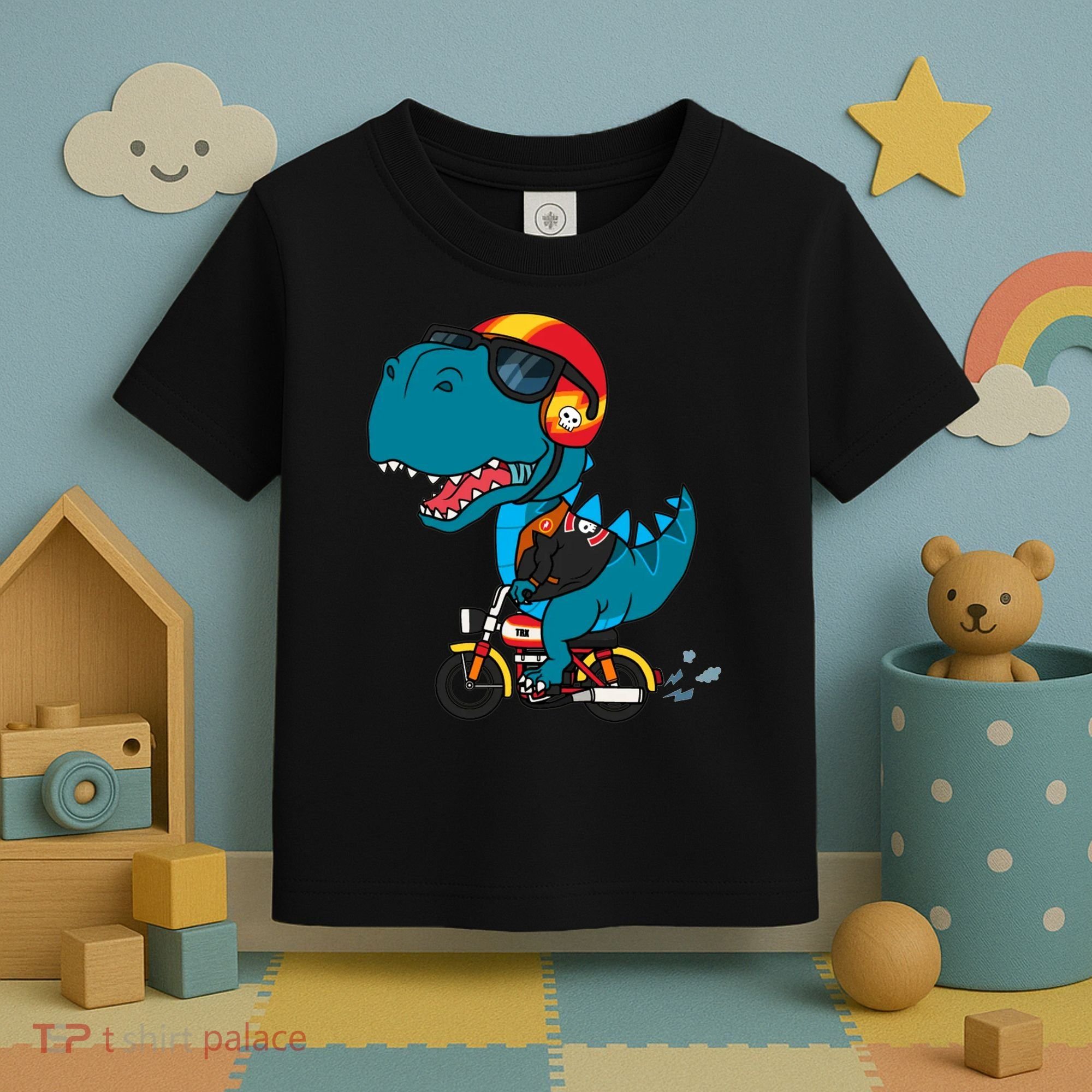 Cool Dinosaur Riding A Motorcycle Toddler T-Shirt