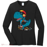 Cool Dinosaur Riding A Motorcycle Women's Long Sleeve Shirt thumb 0