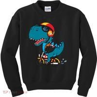 Cool Dinosaur Riding A Motorcycle Kids Sweatshirt thumb 0