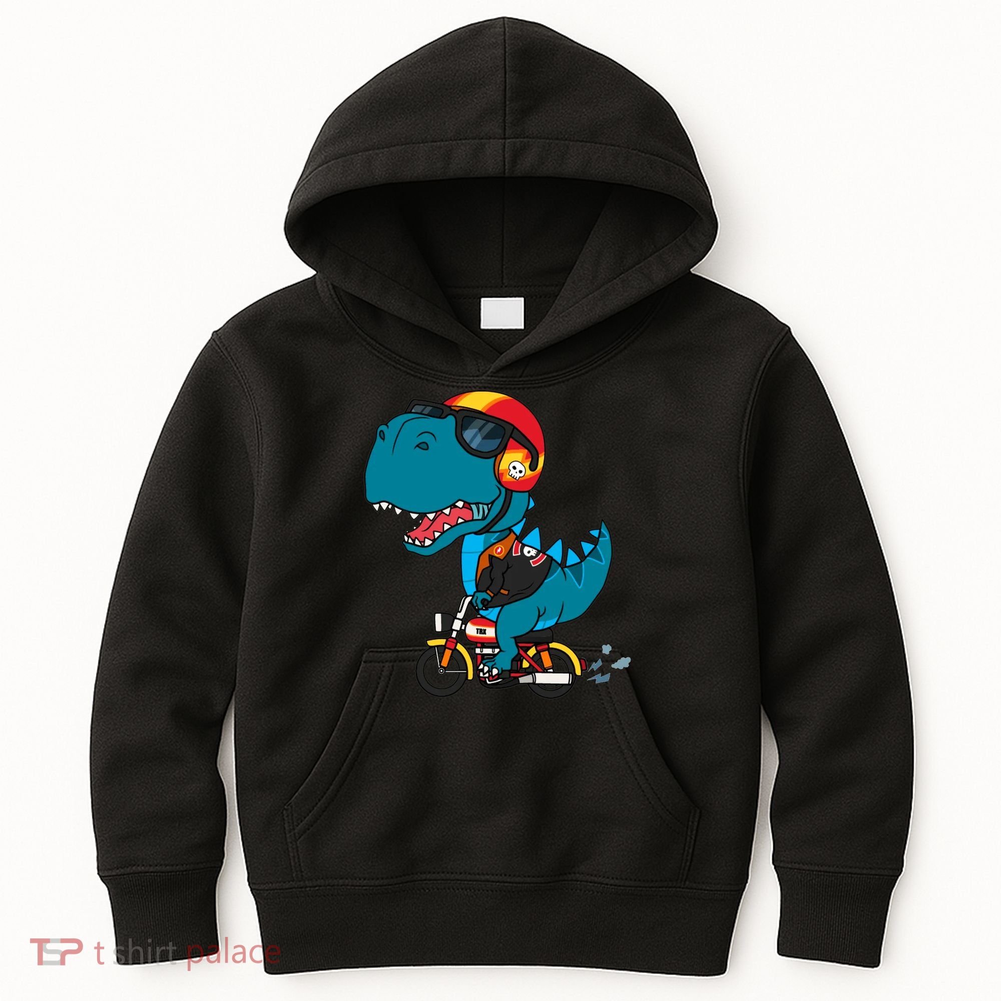 Cool Dinosaur Riding A Motorcycle Kids Hoodie