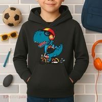 Cool Dinosaur Riding A Motorcycle Kids Hoodie thumb 2