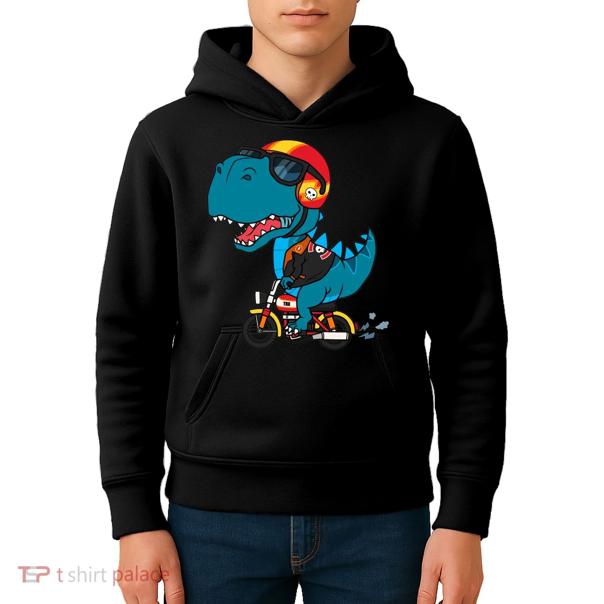 Cool Dinosaur Riding A Motorcycle Kids Hoodie