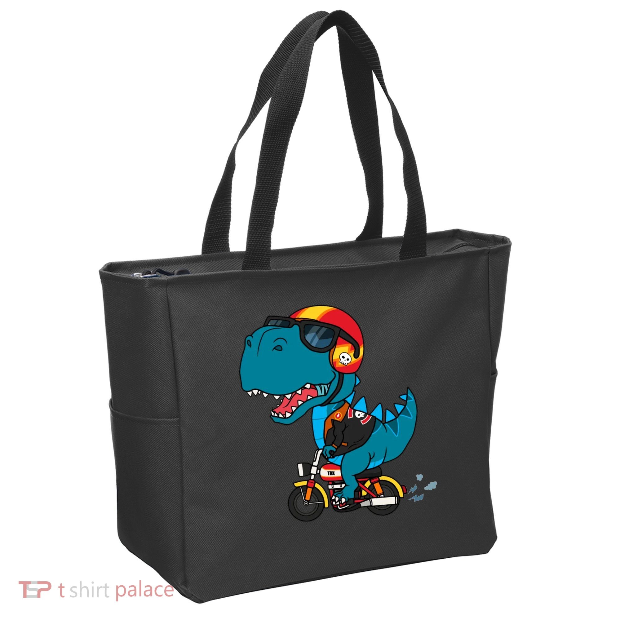 Cool Dinosaur Riding A Motorcycle Tote Bag