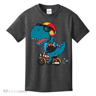 Cool Dinosaur Riding A Motorcycle Kids T-Shirt