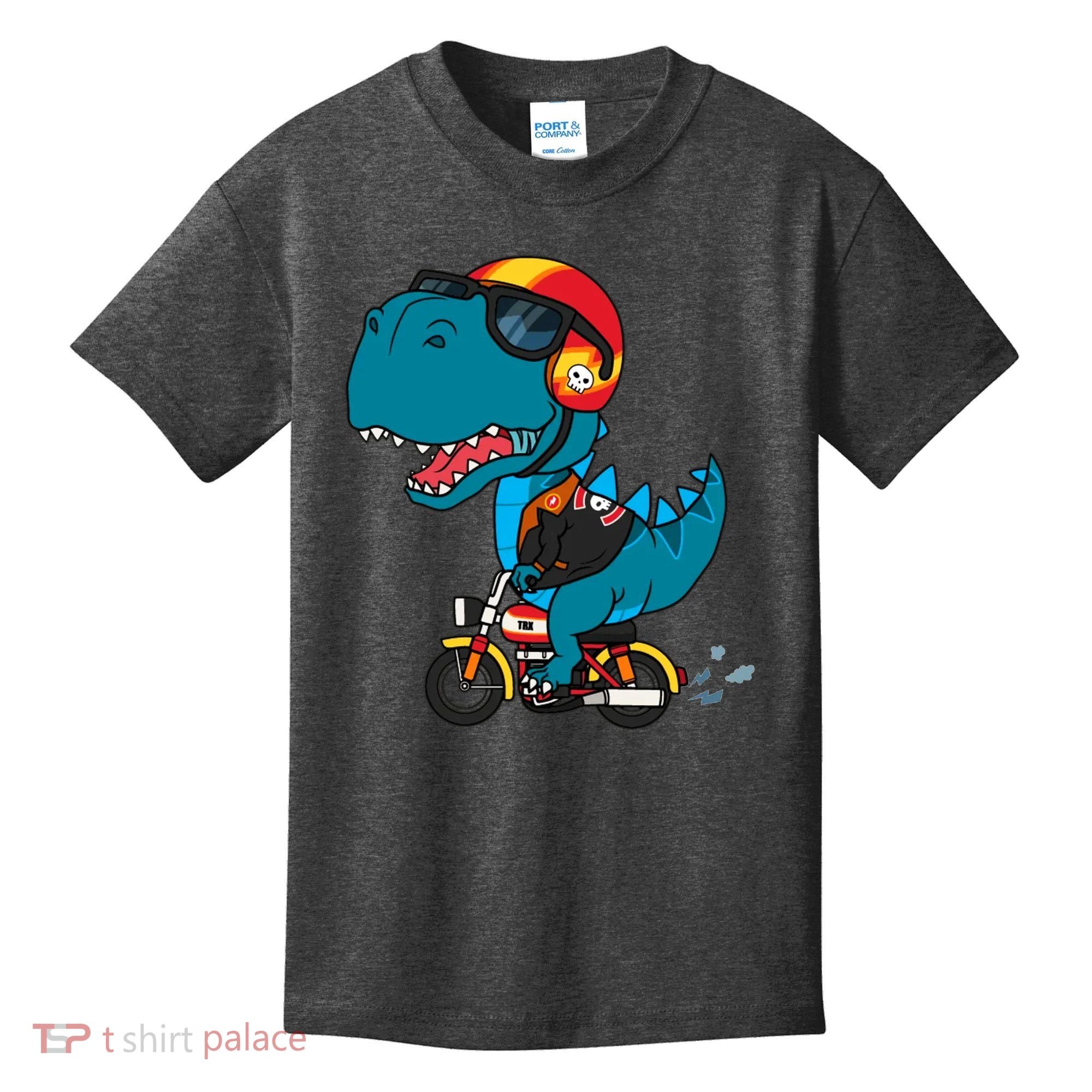 Cool Dinosaur Riding A Motorcycle Kids T-Shirt