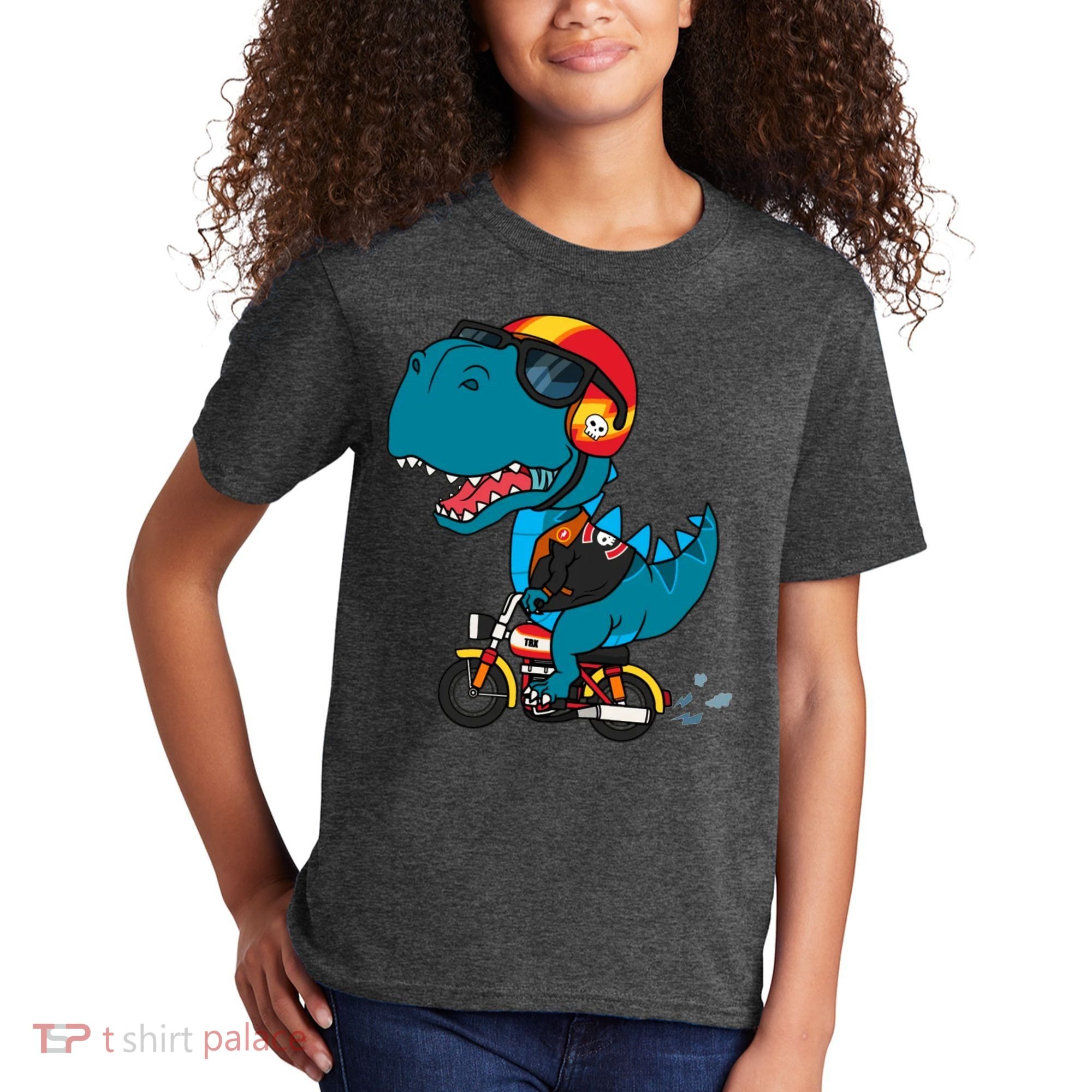 Cool Dinosaur Riding A Motorcycle Kids T-Shirt