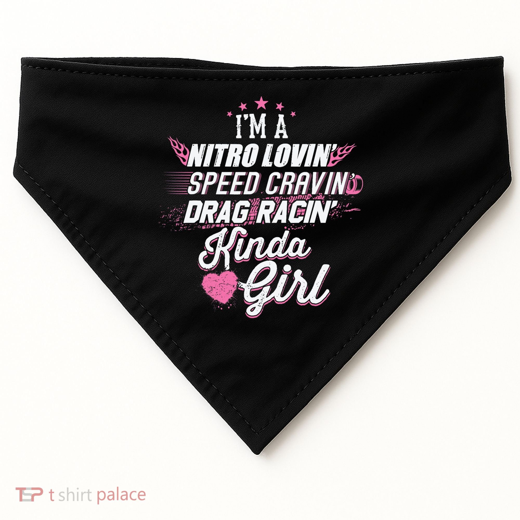 Cute Drag Racing Girl Nitro Lovin Speed Cravin USA-Made Doggie Bandana