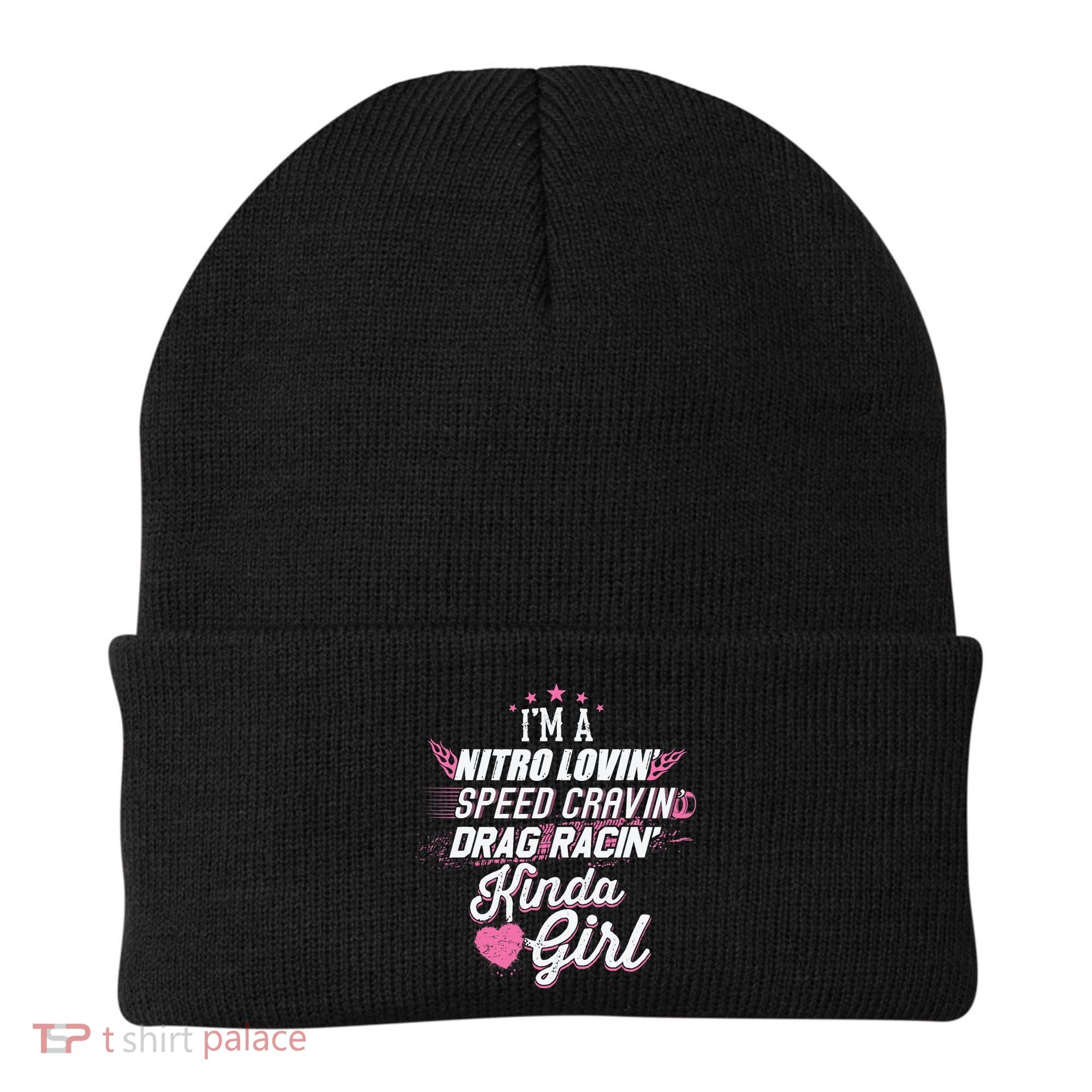 Cute Drag Racing Girl Nitro Lovin Speed Cravin Beanie