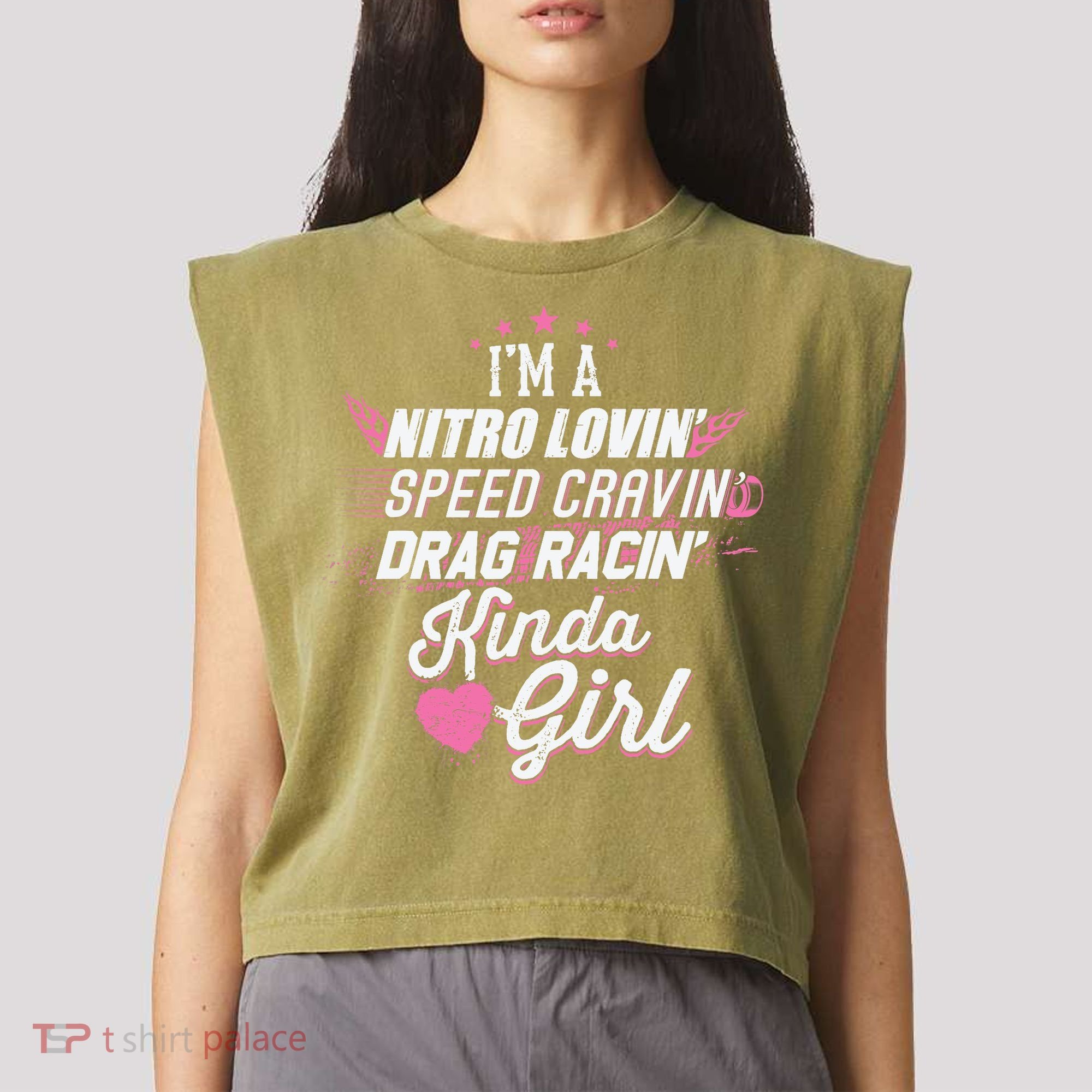 Cute Drag Racing Girl Nitro Lovin Speed Cravin Garment-Dyed Women's Muscle Tee