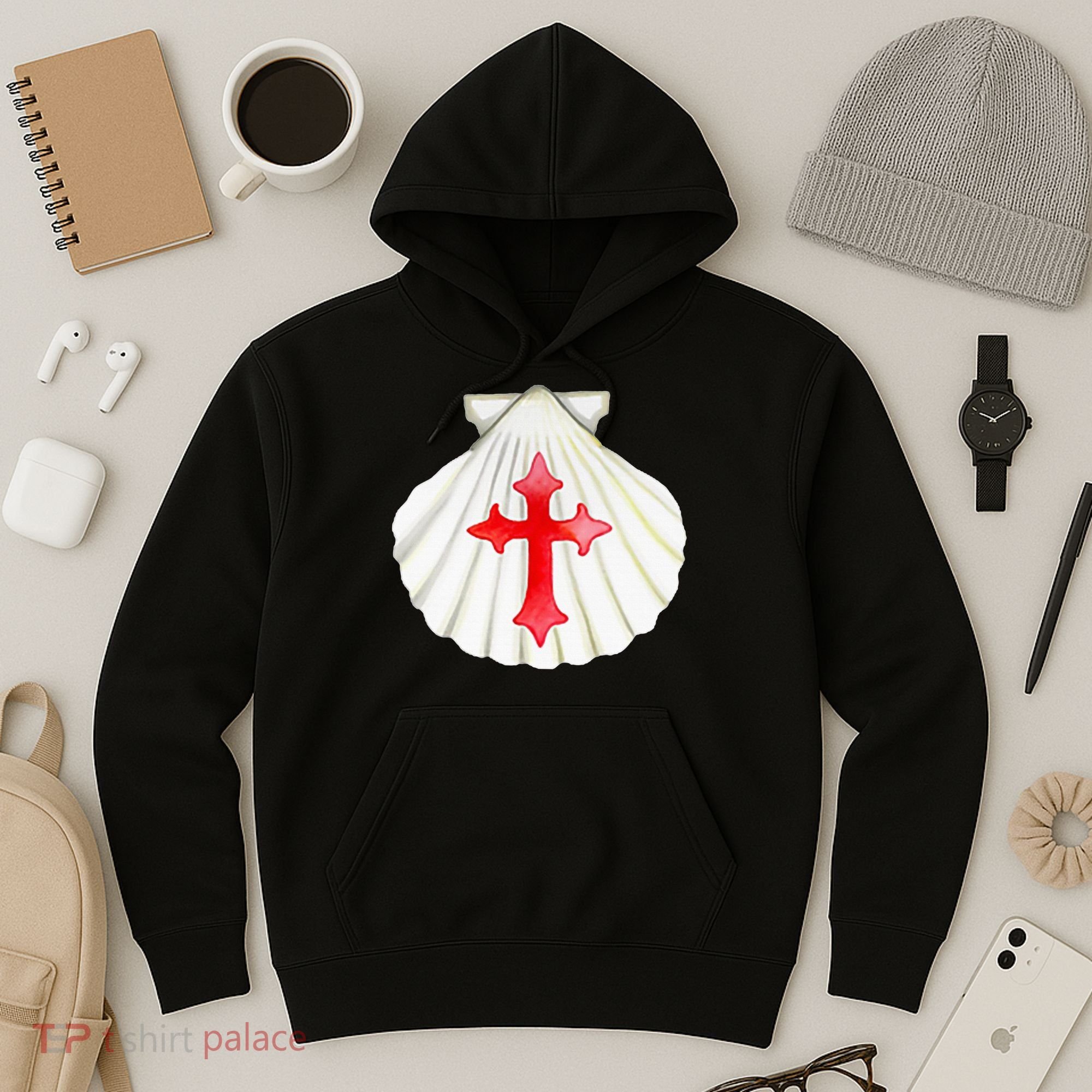 Camino De Santiago Pilgrim Cross Shell Hoodie
