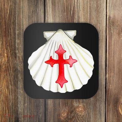 Camino De Santiago Pilgrim Cross Shell Coaster