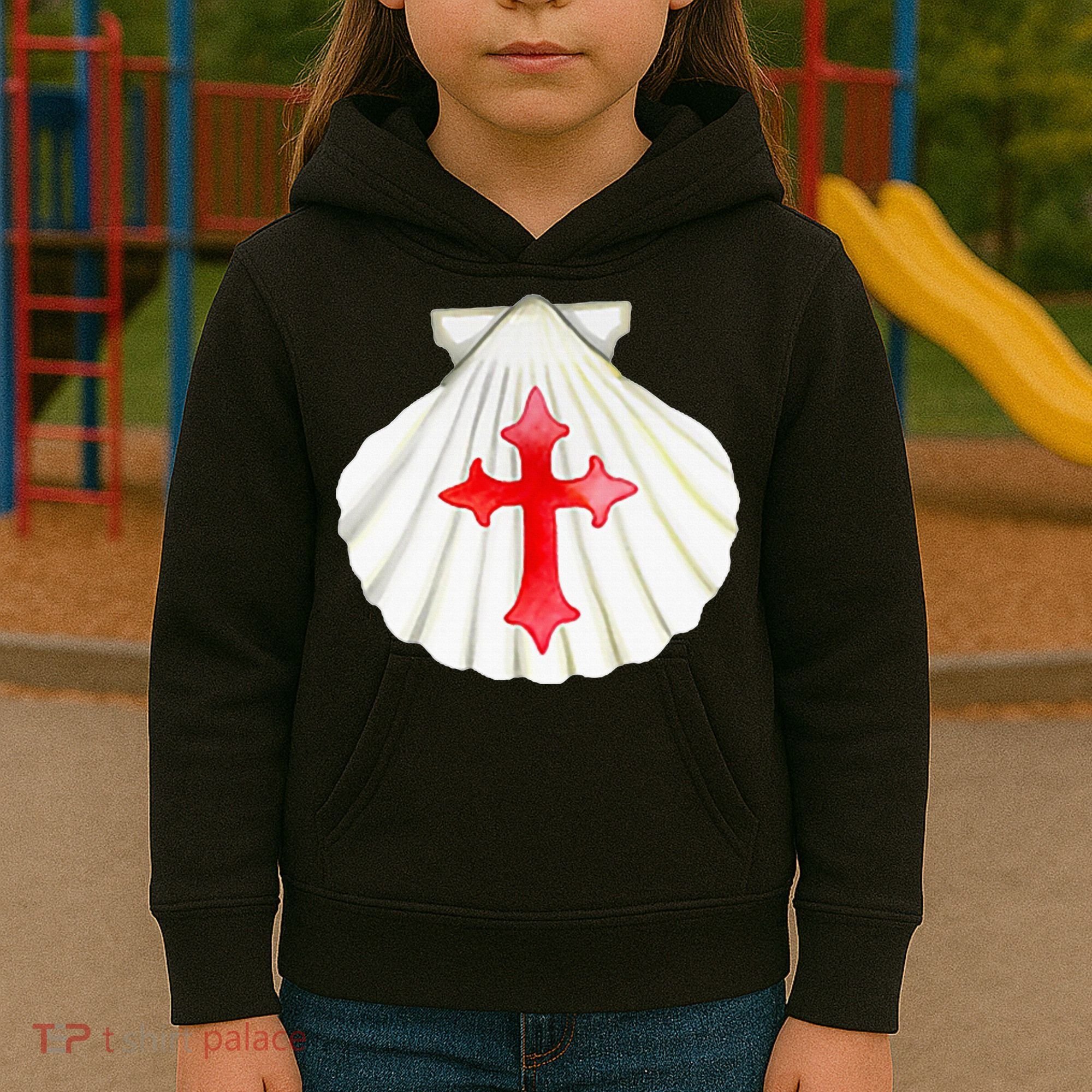 Camino De Santiago Pilgrim Cross Shell Kids Hoodie