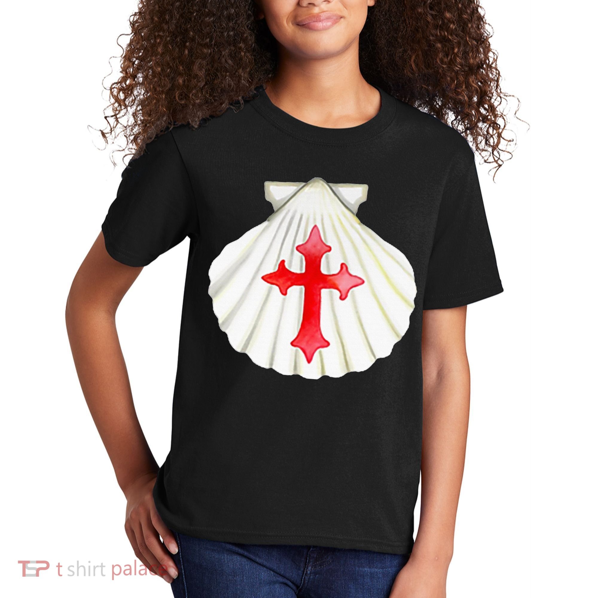 Camino De Santiago Pilgrim Cross Shell Kids T-Shirt