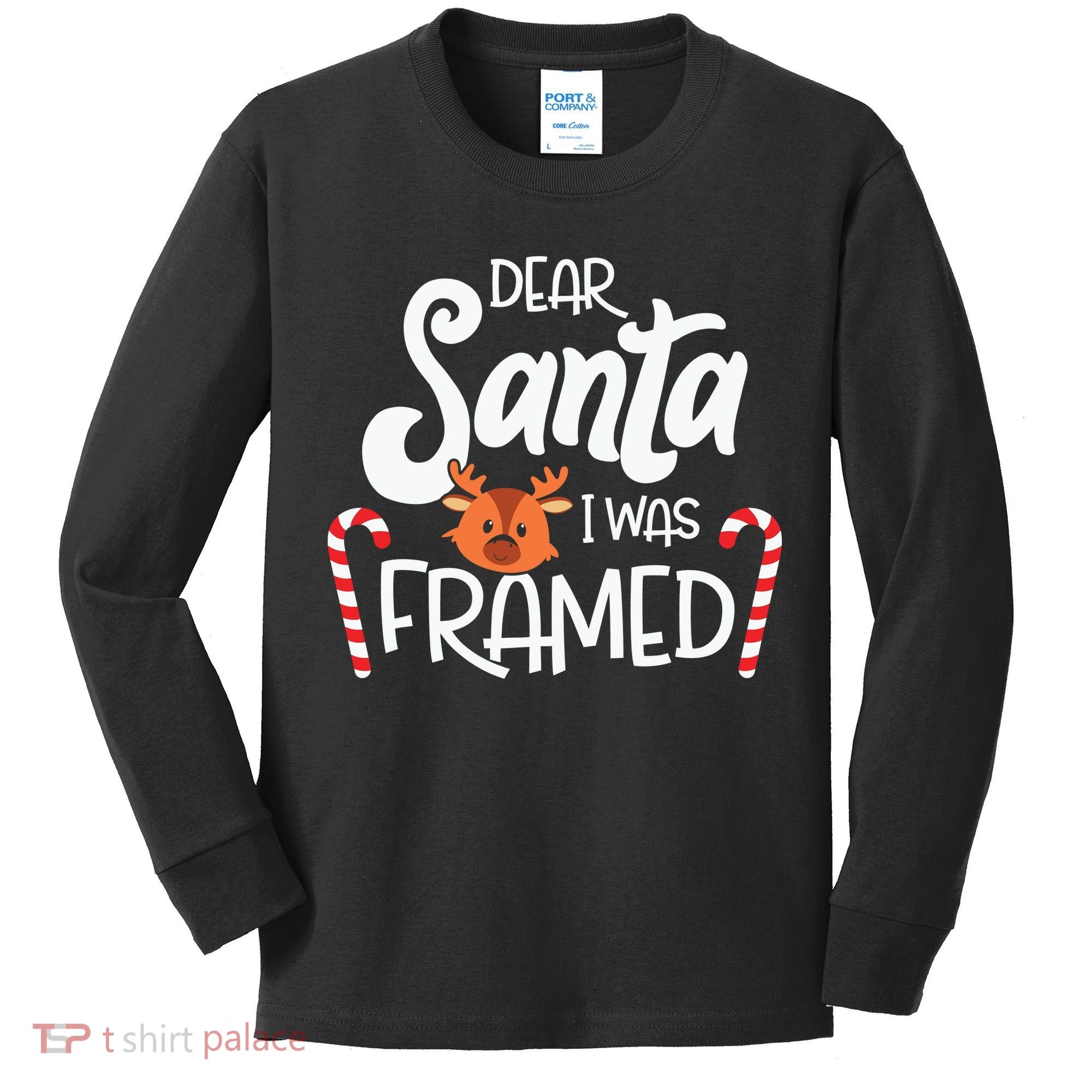 Christmas Dear Santa I Was Framed Xmas Holiday Kids Long Sleeve Shirt
