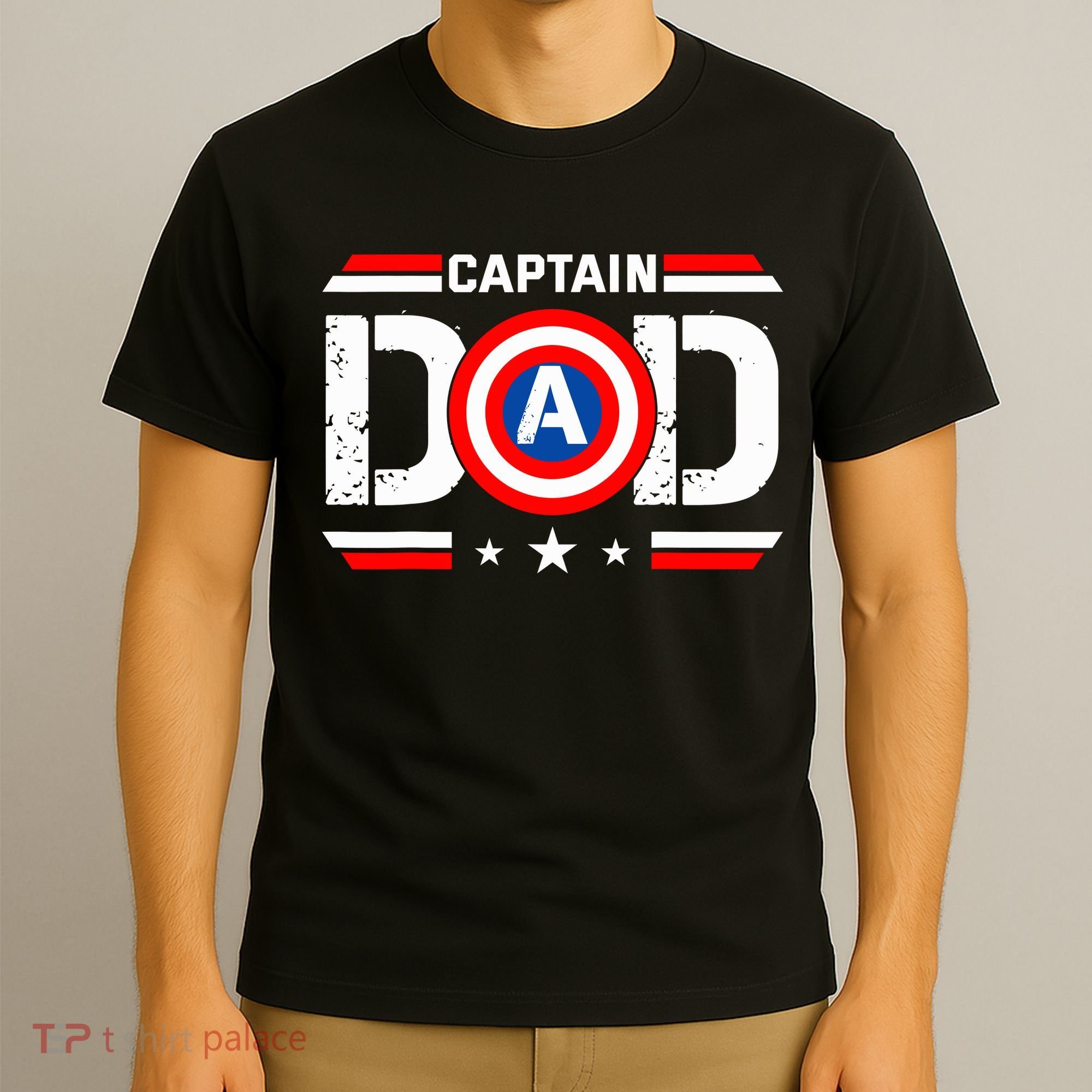 Captain Dad Superhero Funny Men Fathers Day Vintage Dad T-Shirt