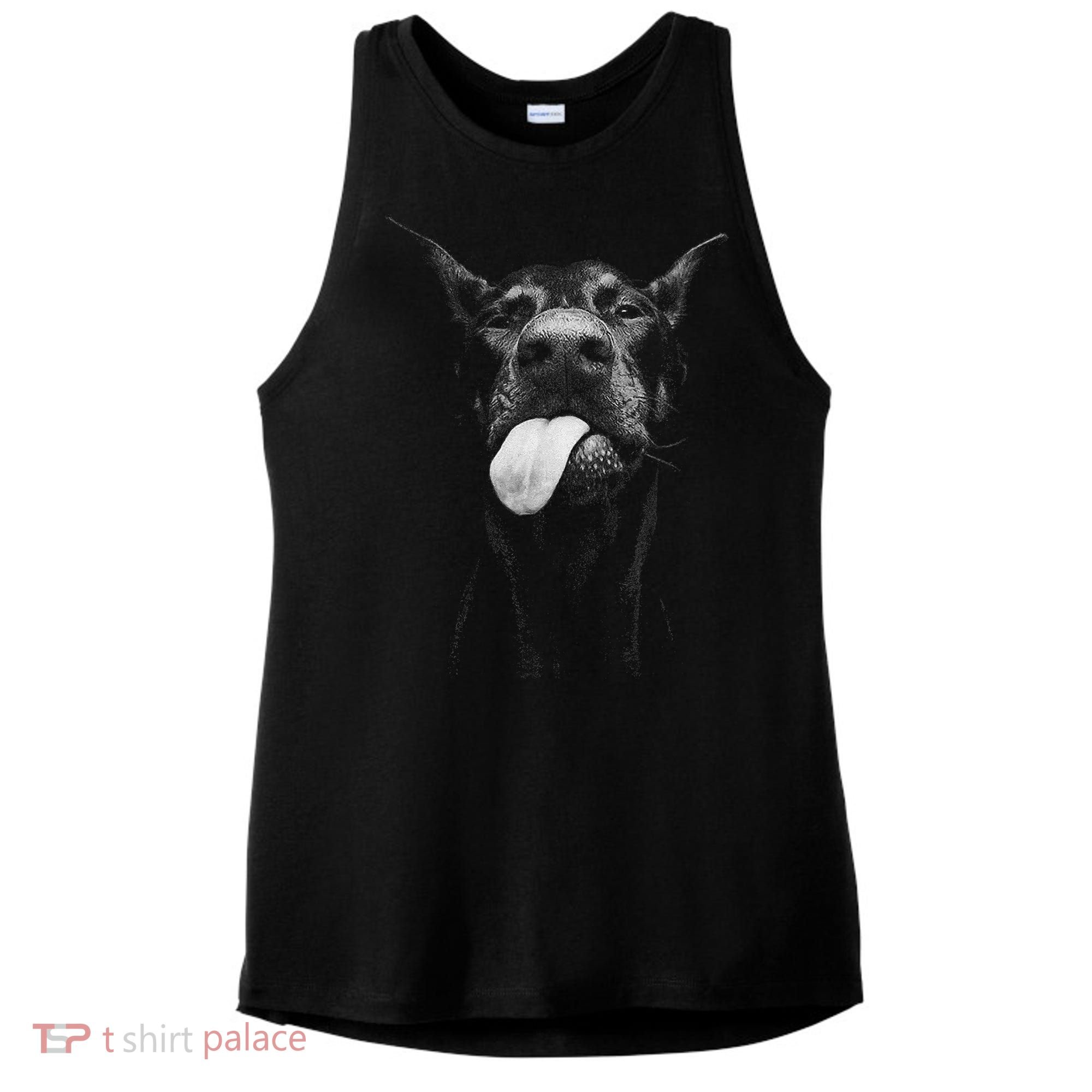 Cool Doberman Sticking Tongue Out In Playful Defiance Ladies PosiCharge Tri-Blend Wicking Tank