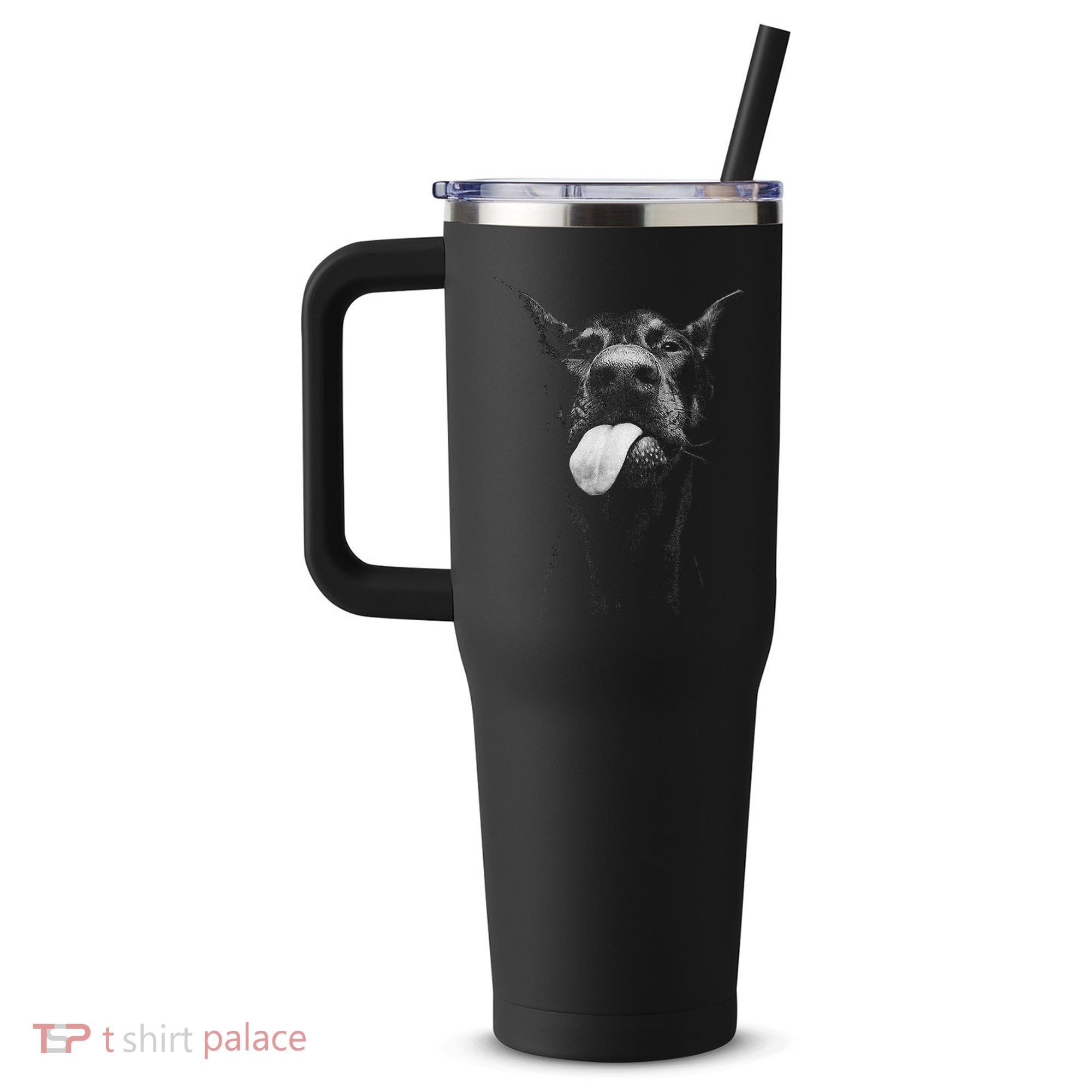 Cool Doberman Sticking Tongue Out In Playful Defiance 40oz Vacuum Insulated Stainless Steel Travel Tumbler