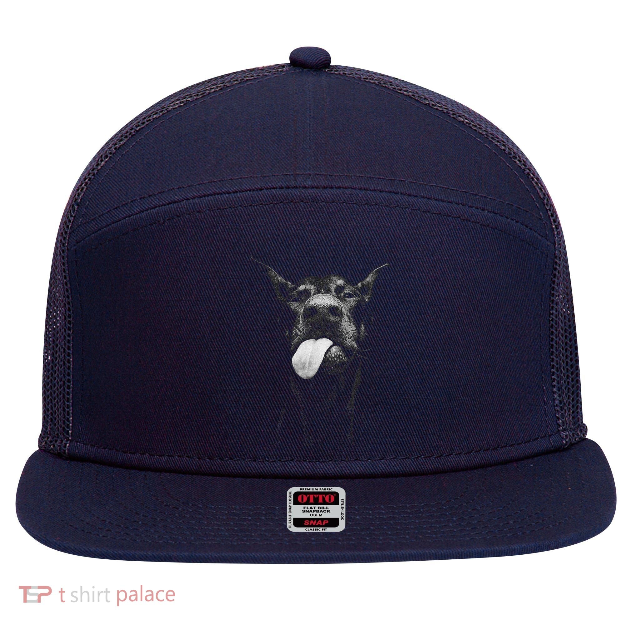 Cool Doberman Sticking Tongue Out In Playful Defiance 7 Panel Mesh Trucker Snapback Hat