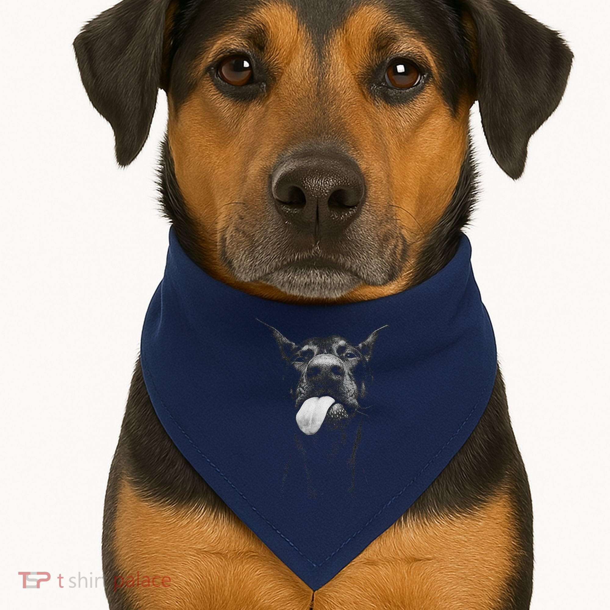 Cool Doberman Sticking Tongue Out In Playful Defiance USA-Made Doggie Bandana