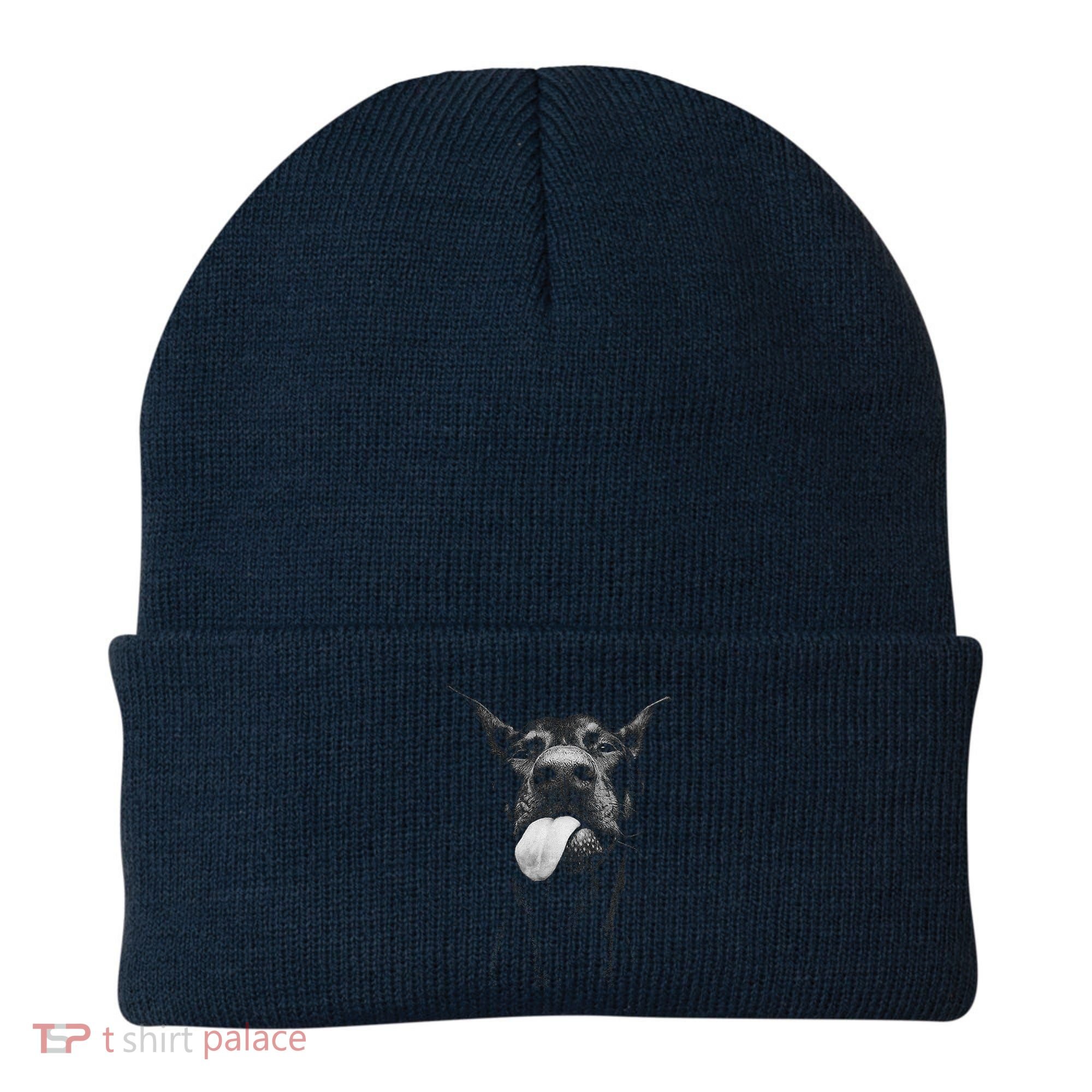 Cool Doberman Sticking Tongue Out In Playful Defiance Beanie