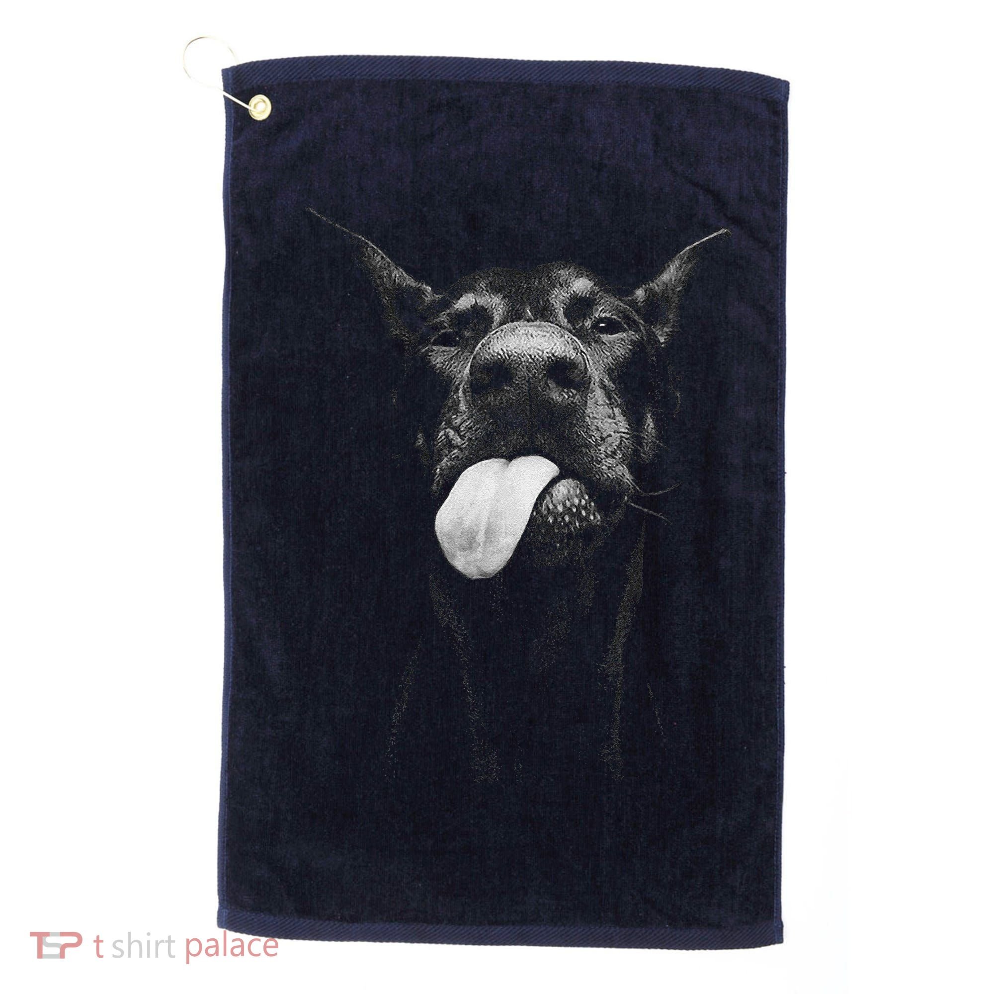 Cool Doberman Sticking Tongue Out In Playful Defiance Golf Towel