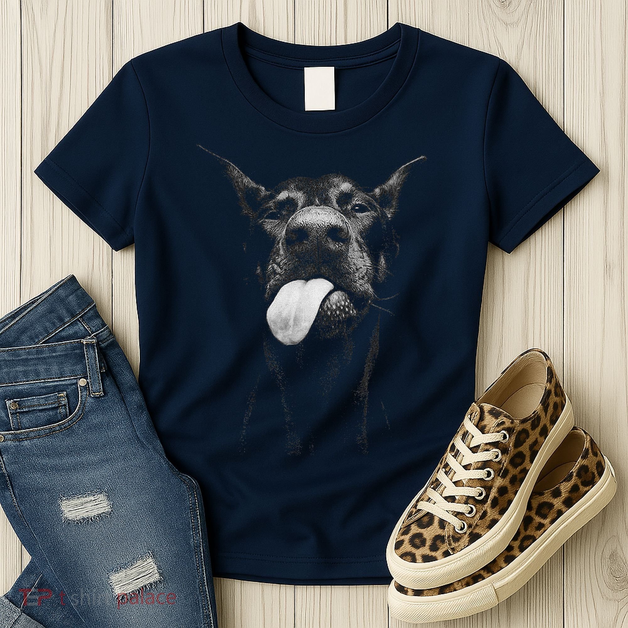 Cool Doberman Sticking Tongue Out In Playful Defiance Women's T-Shirt