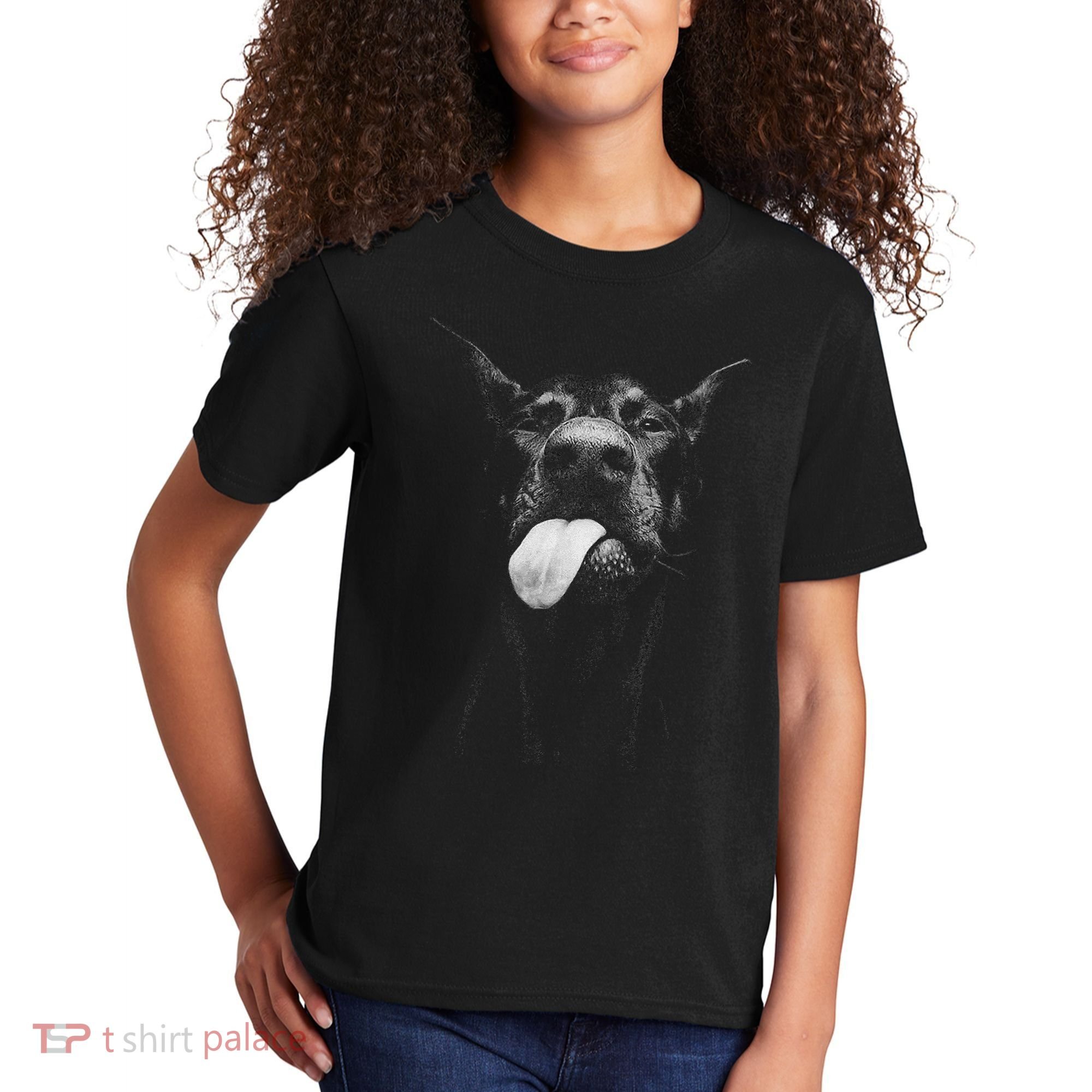 Cool Doberman Sticking Tongue Out In Playful Defiance Kids T-Shirt