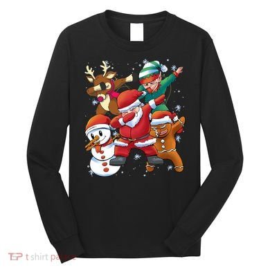 Christmas Dabbing Santa Elf Deer Gingerbread Man & Snowman Long Sleeve Shirt