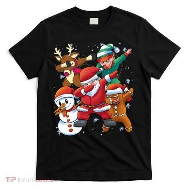 Christmas Dabbing Santa Elf Deer Gingerbread Man & Snowman T-Shirt