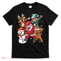 Christmas Dabbing Santa Elf Deer Gingerbread Man & Snowman T-Shirt thumb 0